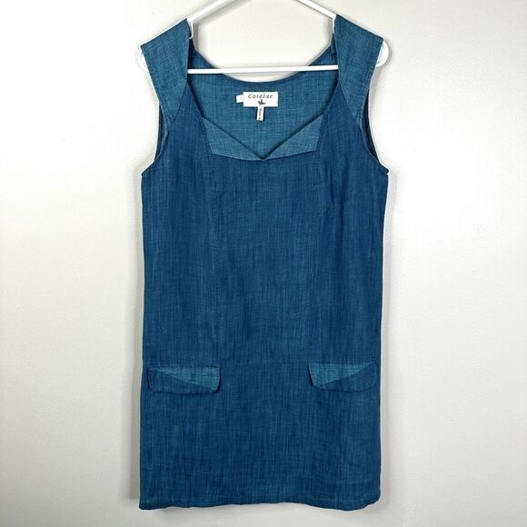 Cotelac Dress Womens 1/ US 6 Blue Linen Sleeveless Casual Shift Lagenlook - Picture 6 of 9
